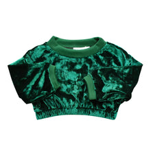Load image into Gallery viewer, Girl&#39;s Velvet Crewneck Top - Emerald Green
