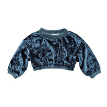Load image into Gallery viewer, Girl&#39;s Velvet Crewneck Top - Indigo
