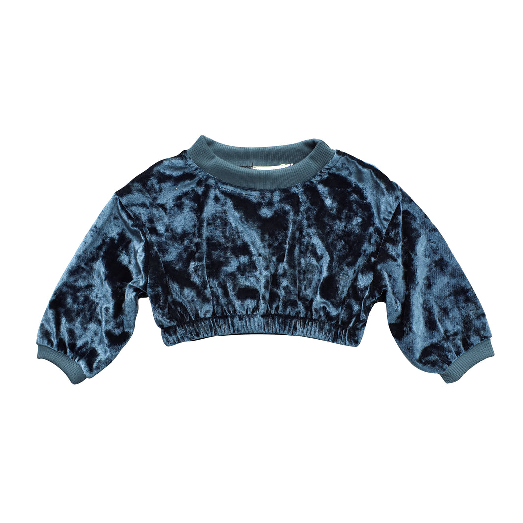 Girl's Velvet Crewneck Top - Indigo