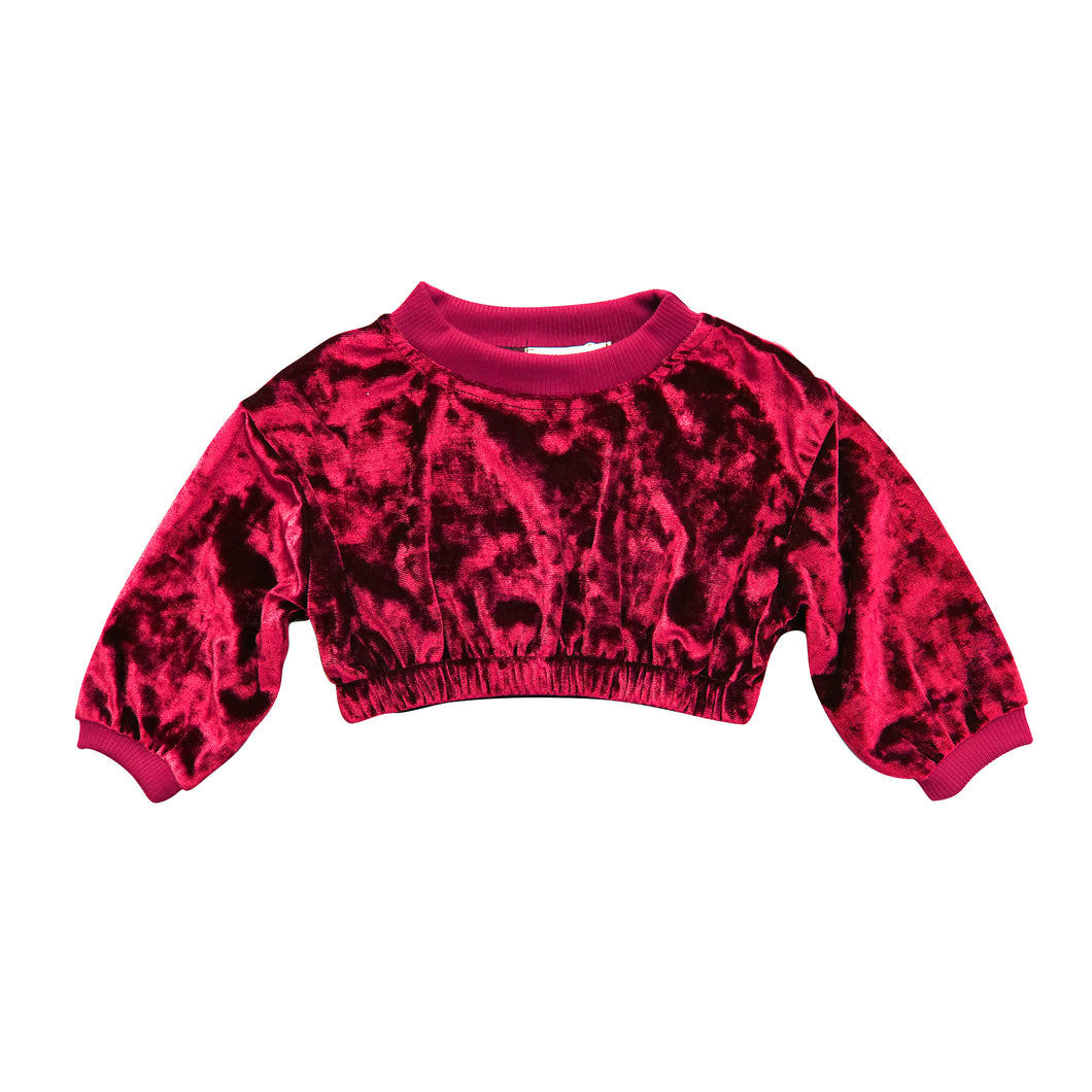 Girl's Velvet Crewneck Top - Red