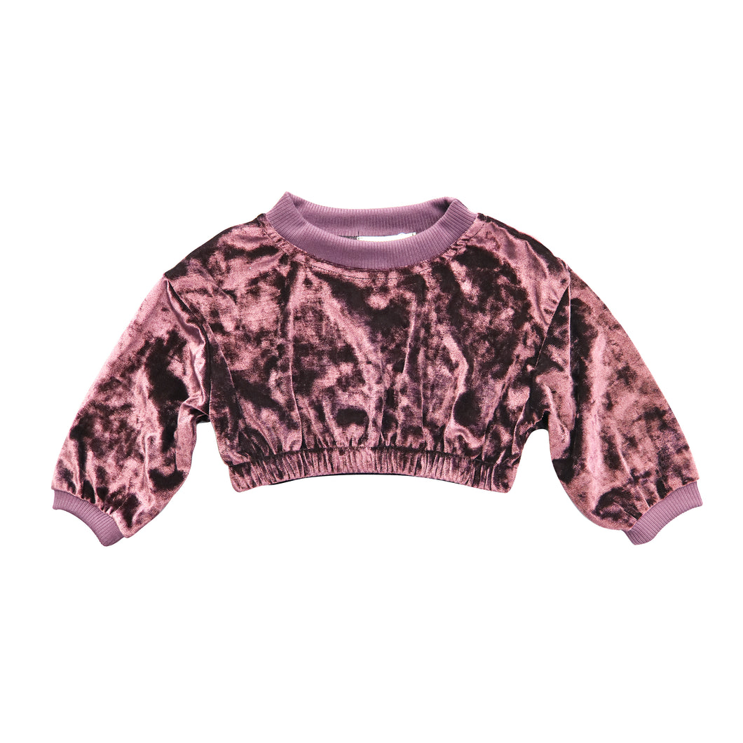 Girl's Velvet Crewneck Top - Dusty Rose