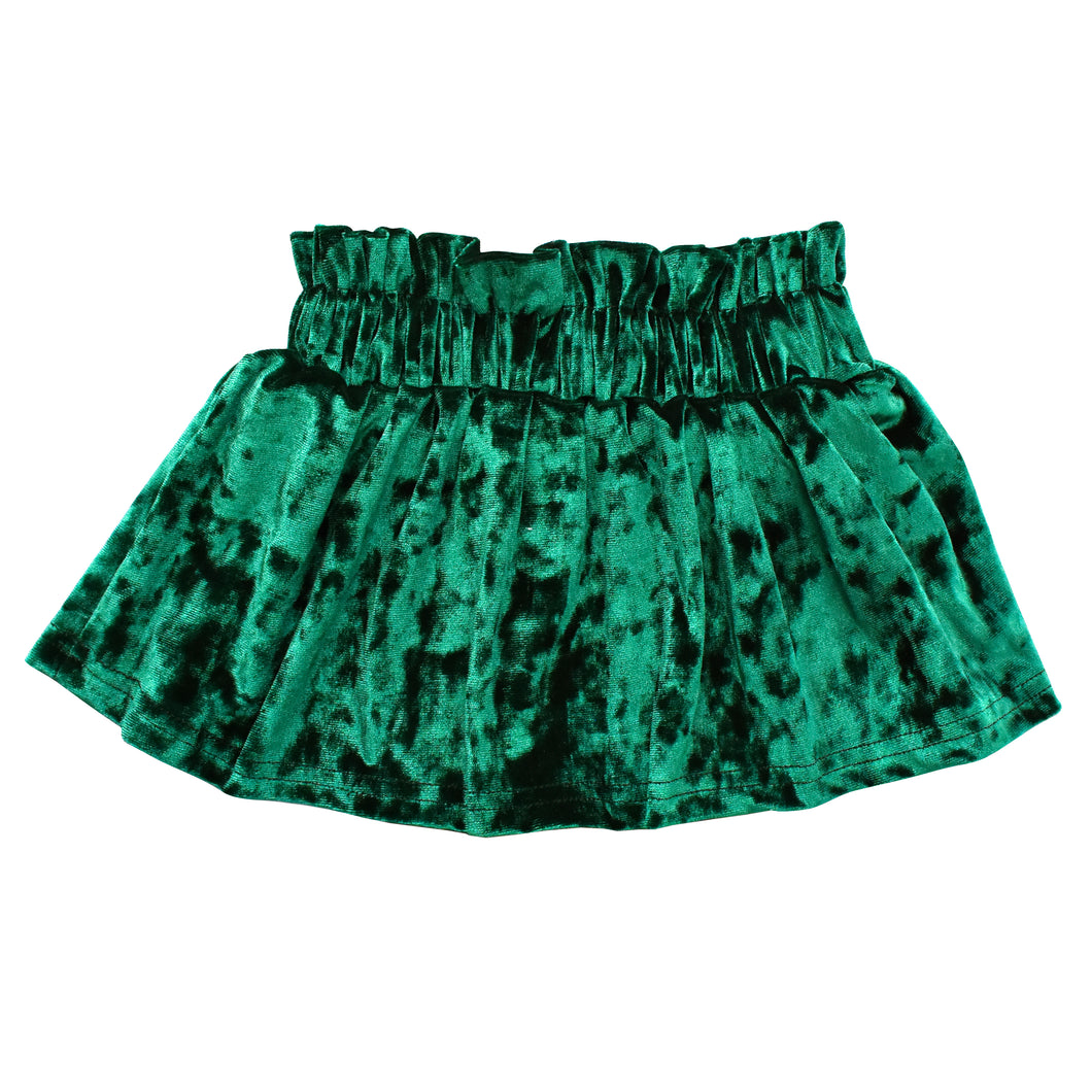 Girl's Velvet Paper Bag Skirt - Emerald Green