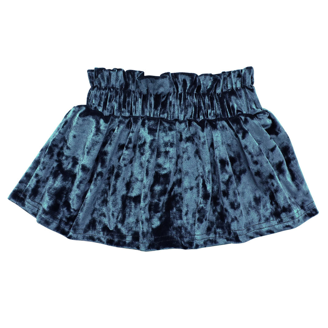 Girl's Velvet Paper Bag Skirt - Indigo