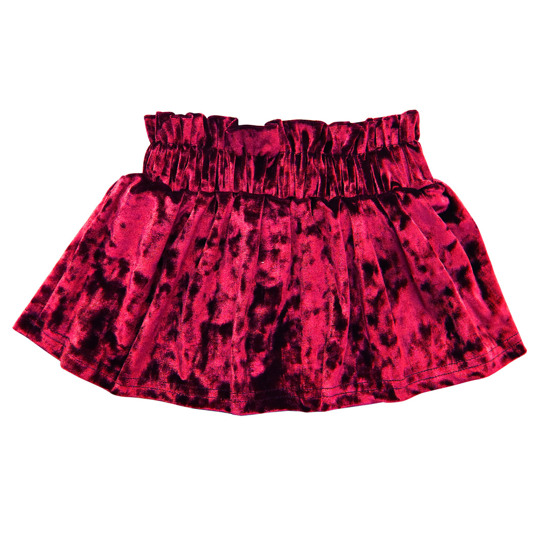 Girl's Velvet Paper Bag Skirt - Red
