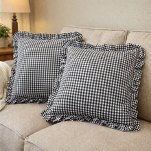 Load image into Gallery viewer, Ruffle Pillow Cover Set - Black Gingham
