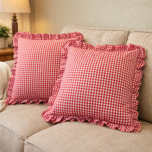 Load image into Gallery viewer, Ruffle Pillow Cover Set - Red Gingham
