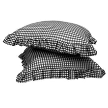 Load image into Gallery viewer, Ruffle Pillow Cover Set - Black Gingham
