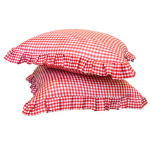 Load image into Gallery viewer, Ruffle Pillow Cover Set - Red Gingham

