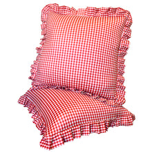 Load image into Gallery viewer, Ruffle Pillow Cover Set - Red Gingham
