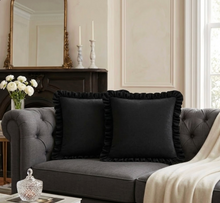 Load image into Gallery viewer, Ruffle Pillow Cover Set - Solid Black
