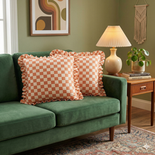 Load image into Gallery viewer, Ruffle Pillow Cover Set - Tan Checkerboard
