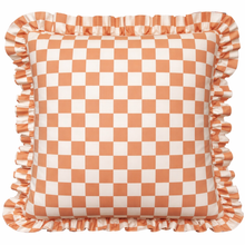 Load image into Gallery viewer, Ruffle Pillow Cover Set - Tan Checkerboard
