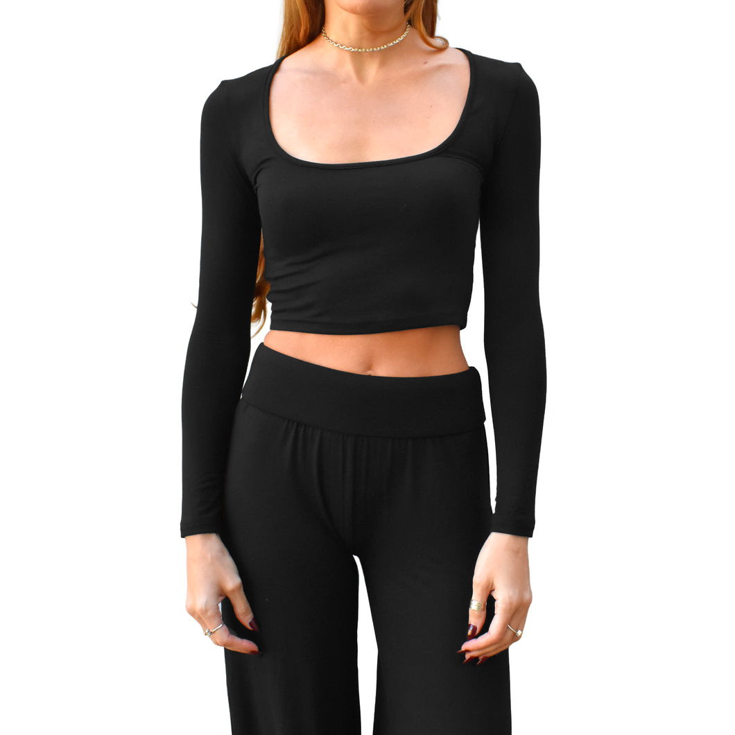 Square-Neck Top - Solid Black