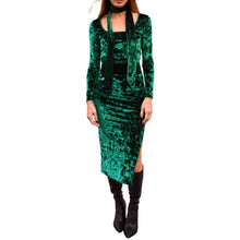 Load image into Gallery viewer, Velvet Fitted Midi Skirt - Emerald Green
