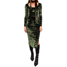 Load image into Gallery viewer, Velvet Fitted Midi Skirt - Olive Green

