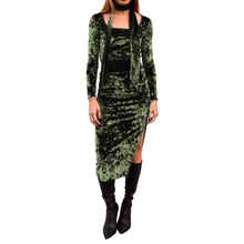 Load image into Gallery viewer, Velvet Fitted Midi Skirt - Olive Green
