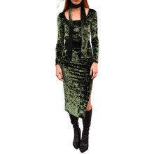 Load image into Gallery viewer, Velvet Fitted Midi Skirt - Olive Green
