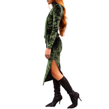 Load image into Gallery viewer, Velvet Fitted Midi Skirt - Olive Green
