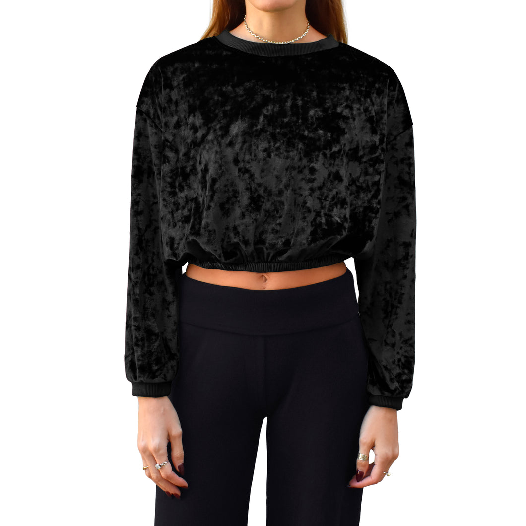 Velvet Crewneck Top - Black