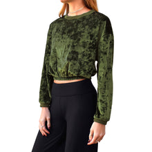 Load image into Gallery viewer, Velvet Crewneck Top - Olive Green
