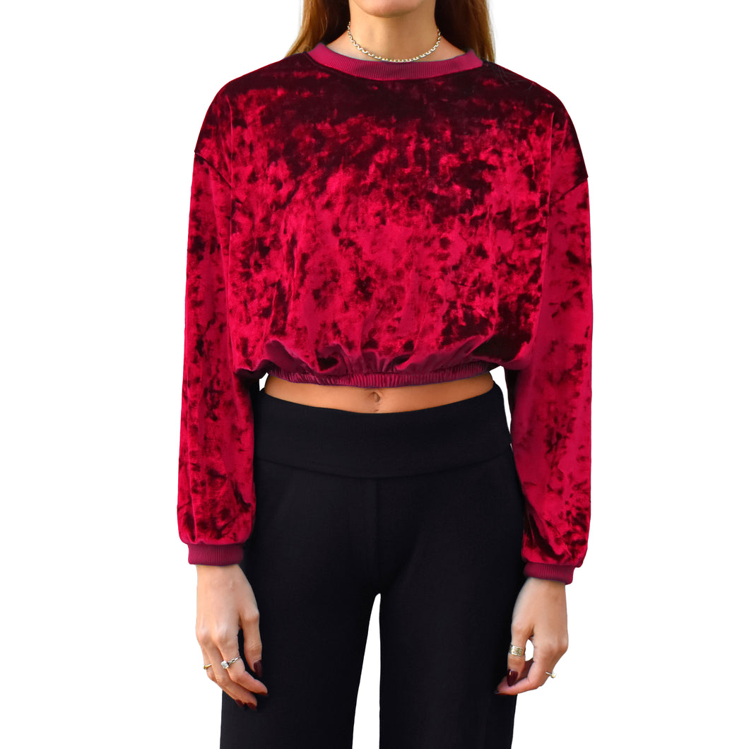 Velvet Crewneck Top - Red