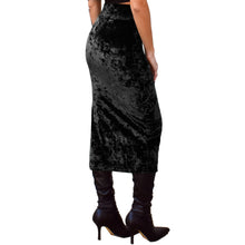 Load image into Gallery viewer, Velvet Fitted Midi Skirt - Black
