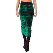 Load image into Gallery viewer, Velvet Fitted Midi Skirt - Emerald Green
