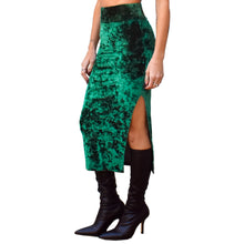 Load image into Gallery viewer, Velvet Fitted Midi Skirt - Emerald Green
