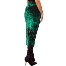 Load image into Gallery viewer, Velvet Fitted Midi Skirt - Emerald Green
