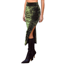 Load image into Gallery viewer, Velvet Fitted Midi Skirt - Olive Green
