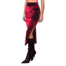 Load image into Gallery viewer, Velvet Fitted Midi Skirt - Red
