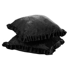 Load image into Gallery viewer, Velvet Ruffle Pillow Cover Set - Black
