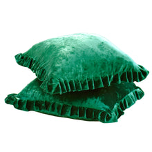 Load image into Gallery viewer, Velvet Ruffle Pillow Cover Set - Emerald Green
