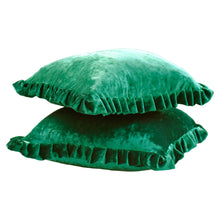 Load image into Gallery viewer, Velvet Ruffle Pillow Cover Set - Emerald Green
