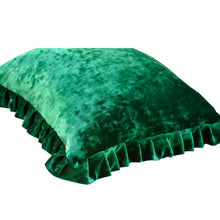 Load image into Gallery viewer, Velvet Ruffle Pillow Cover Set - Emerald Green

