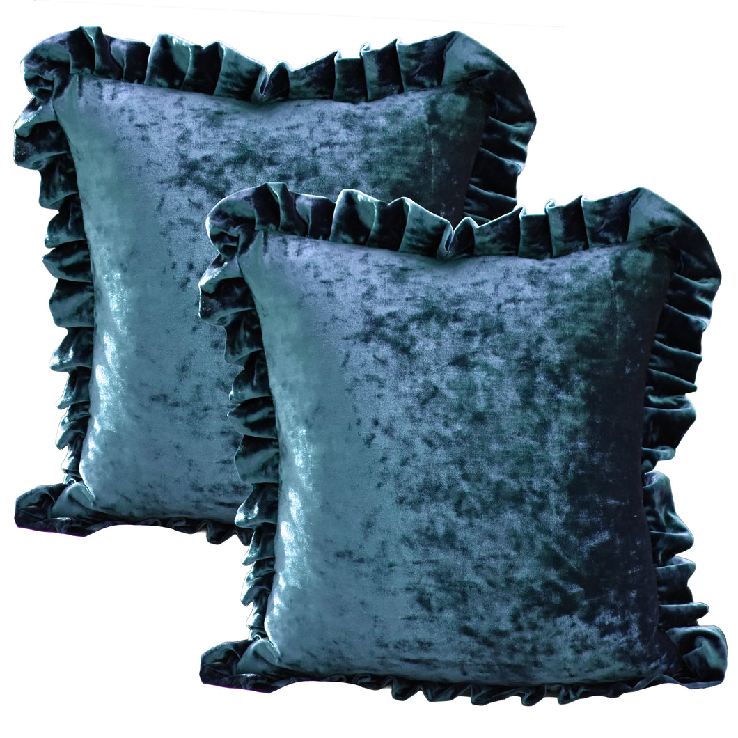 Velvet Ruffle Pillow Cover Set - Indigo