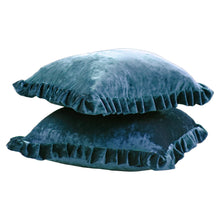 Load image into Gallery viewer, Velvet Ruffle Pillow Cover Set - Indigo
