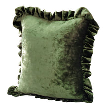 Load image into Gallery viewer, Velvet Ruffle Pillow Cover Set - Olive Green
