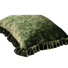 Load image into Gallery viewer, Velvet Ruffle Pillow Cover Set - Olive Green
