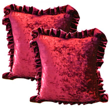 Load image into Gallery viewer, Velvet Ruffle Pillow Cover Set - Red
