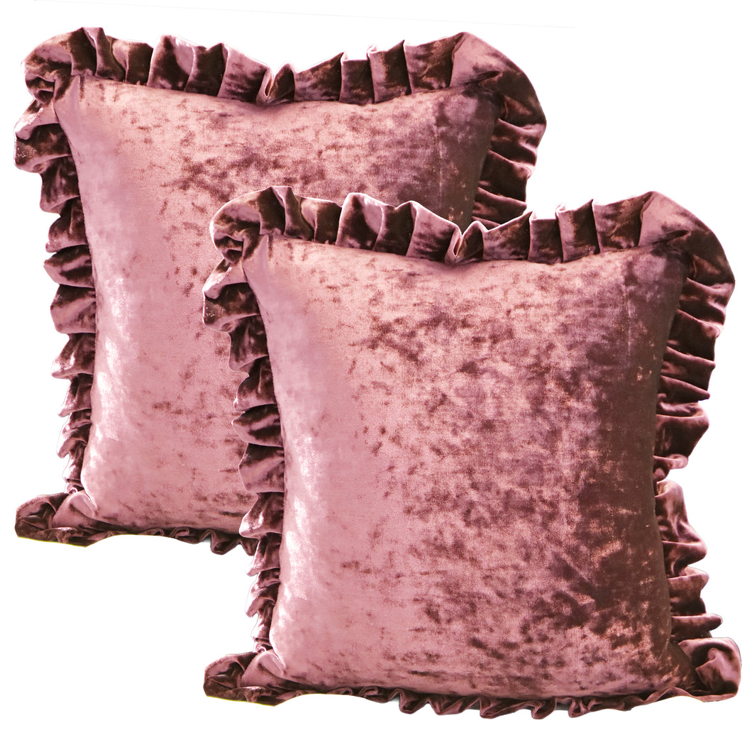 Velvet Ruffle Pillow Cover Set - Dusty Rose