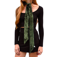 Load image into Gallery viewer, Velvet Skinny Scarf - Olive Green
