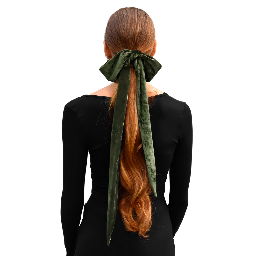 Velvet Skinny Scarf/Headband - Olive Green