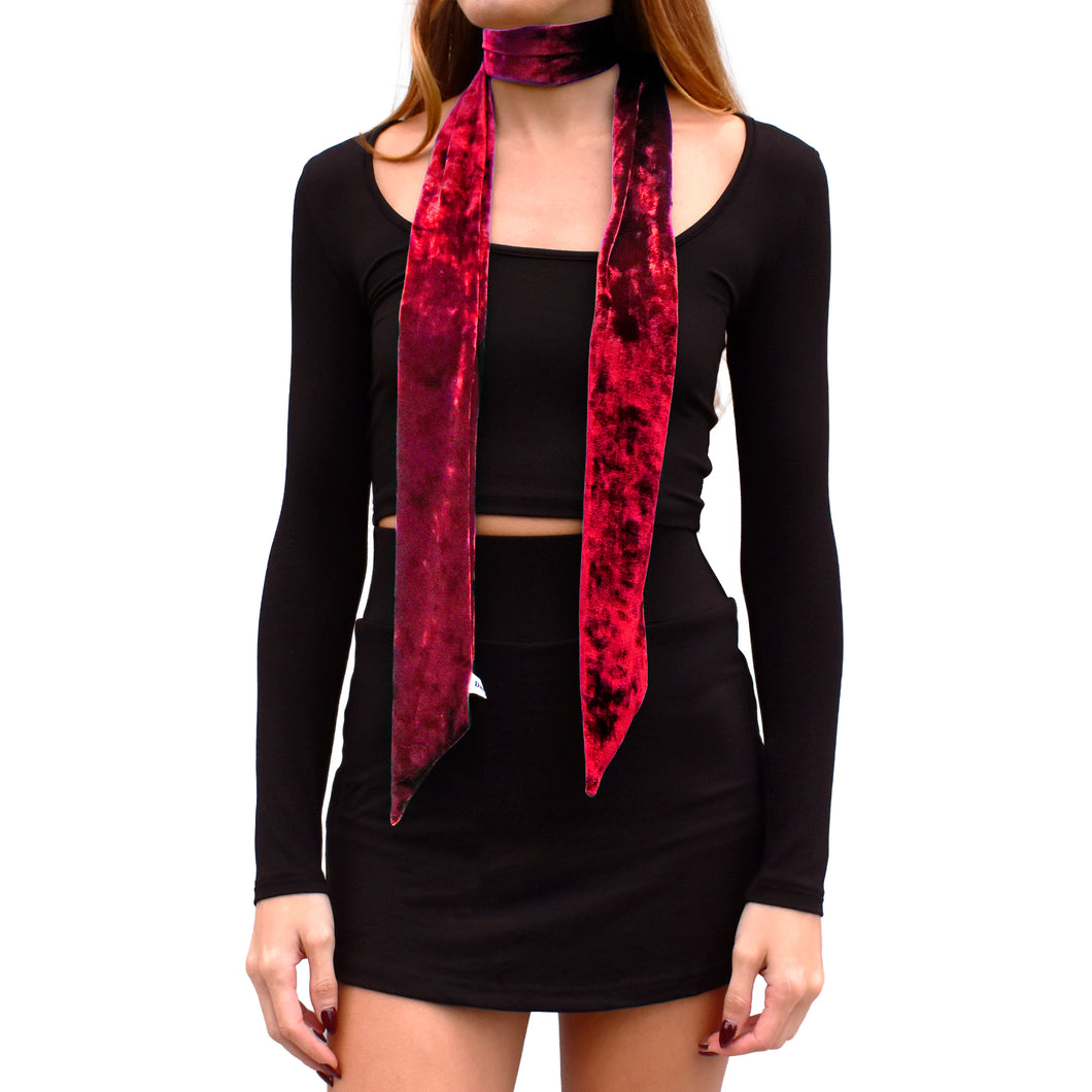 Velvet Skinny Scarf - Red
