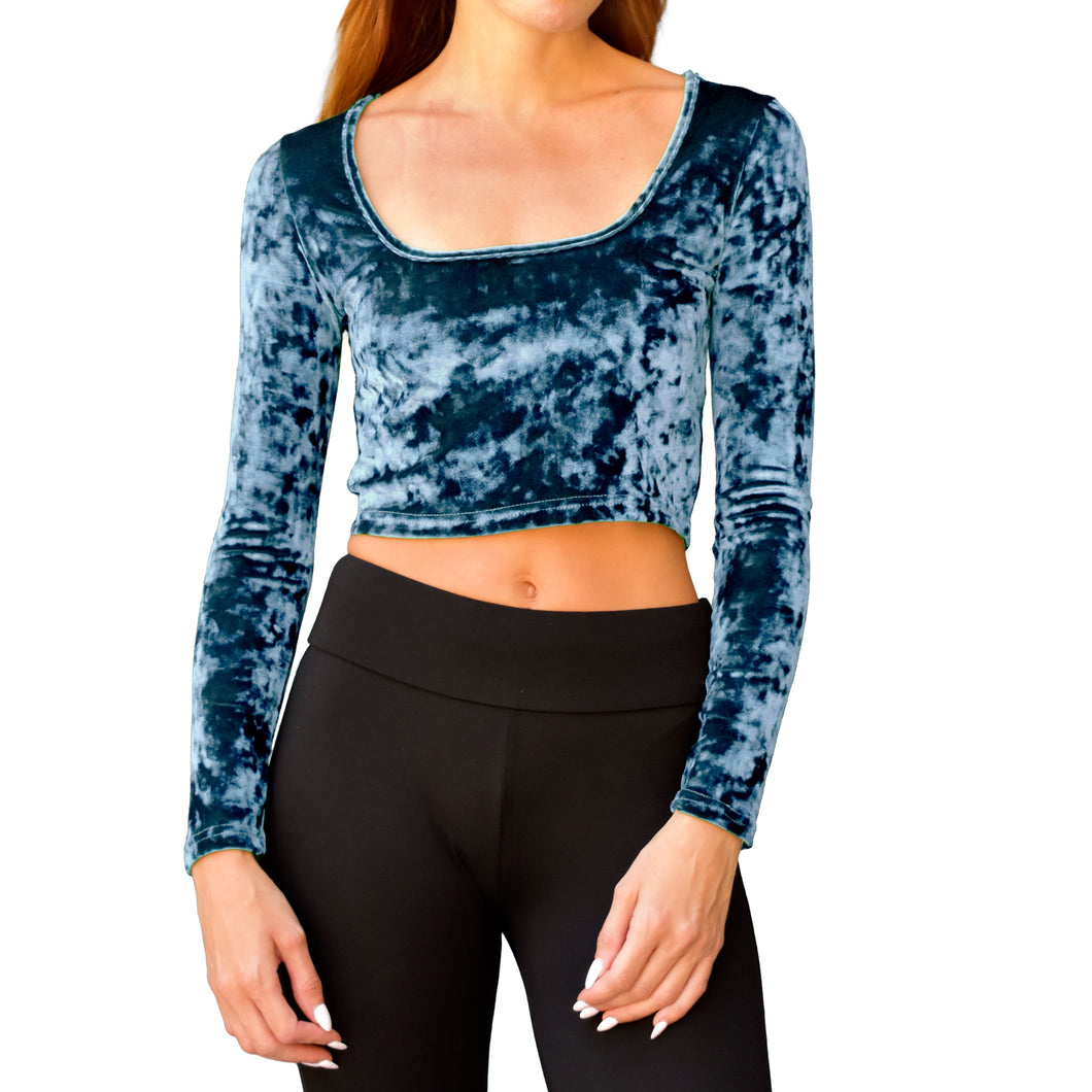 Velvet Square-Neck Top - Indigo