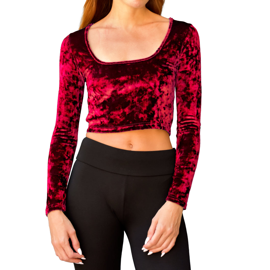 Velvet Square-Neck Top - Red