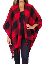 Load image into Gallery viewer, Buffalo Plaid Poncho - Red
