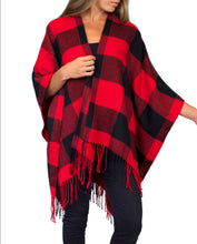 Load image into Gallery viewer, Buffalo Plaid Poncho - Red
