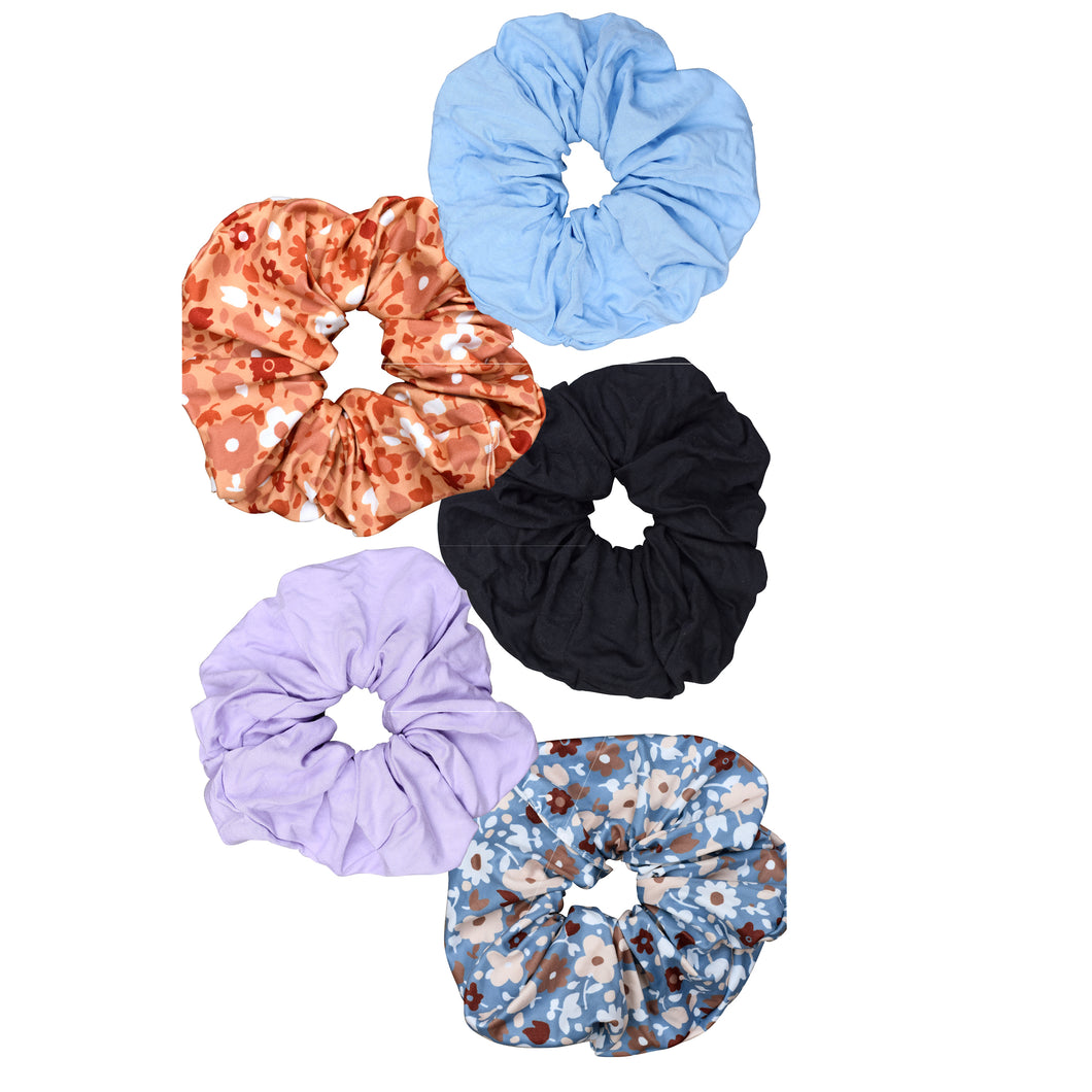 Oversized Printed & Solid Scrunchies - Floral