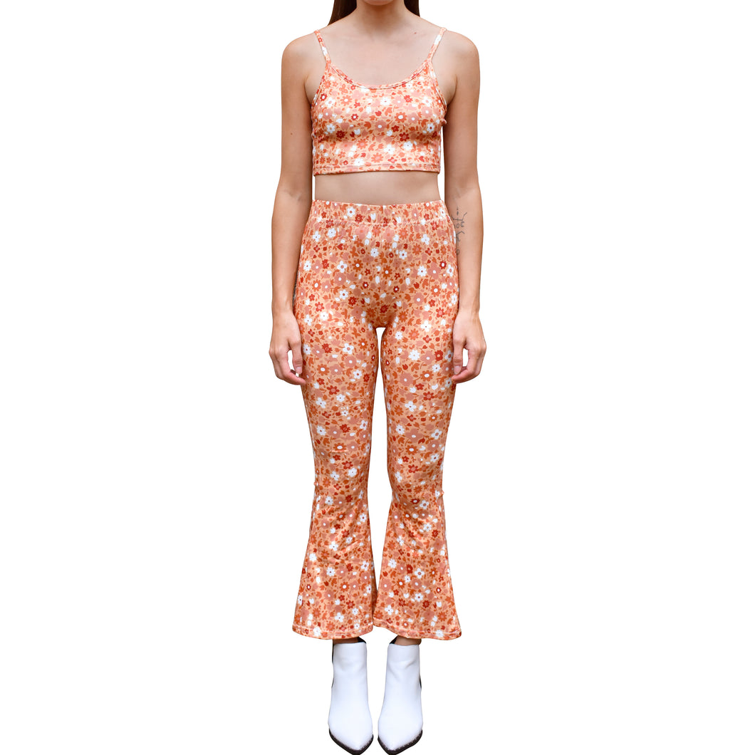 Cropped Bell Bottoms - Gold Floral